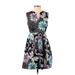 Cynthia Rowley TJX Casual Dress - A-Line V-Neck Sleeveless: Black Print Dresses - Women's Size 4
