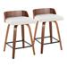 LumiSource Maya 30" Mid-Century Modern Fixed-Height Barstool w/ Swivel In Wood & Fabric w/ Square Chrome Metal Footrest - Set Of 2 Wood/Upholstered | Wayfair