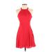 Express Outlet Casual Dress - Fit & Flare: Red Solid Dresses - Women's Size 0