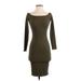 Popular 21 Casual Dress - Bodycon Boatneck 3/4 sleeves: Brown Solid Dresses - Women's Size Small