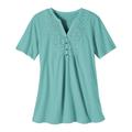 Blair Women's Haband Women’s Eyelet Henley Knit Tunic - Blue - 3X - Womens