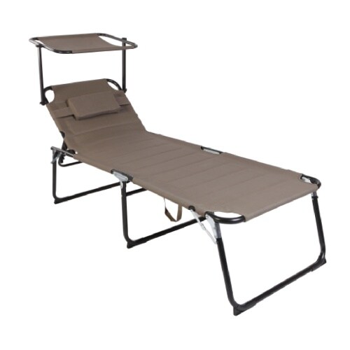 Lex XXL Aluminium Gartenliege Sonnenliege gepolstert mit Kopfkissen Sonnendach 200cm Taupe : Taupe Image