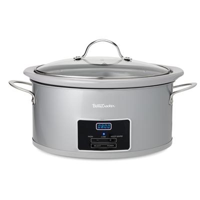 Betty Crocker 6-Quart Oval Digital Slow Cooker, Programmable Crock Pot Up to 20 Hours, Silver