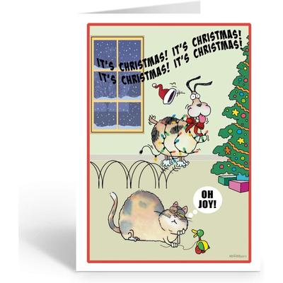 Stonehouse Collection - Christmas Cards Boxed with Envelopes, Funny Cards, Dog and Cat, Boxed Christmas Cards - Set of 18