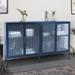 Stylish 4-Door Tempered Glass Cabinet with 4 Glass Doors, Adjustable Shelf and Feet Anti-Tip Glass Kitchen Credenza