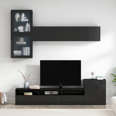 Versatile Entertainment Center with Wall Mounted Storage Cabinets