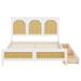 Queen Size Storage Platform Bed with 2 Drawers, Rattan Headboard and Footboard