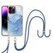 SaniMore for iPhone 14 Pro Max Case Marble Pattern 3 in 1 Heavy Duty Shockproof Full Body Hard PC IMD Bumper Crossbody Lanyard Women Girls Shockproof Cover for iPhone 14 Pro Max Blue