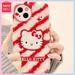 Miniso Hello Kitty Plush Stripes Iphone15Promax Cartoon 14 Full Pack 13/12 Embroidery Phone Case Girls Birthday Christmas Gift