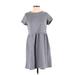 Ann Taylor LOFT Casual Dress - A-Line Crew Neck Short sleeves: Gray Marled Dresses - Women's Size X-Small