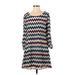 Speechless Casual Dress - Mini Scoop Neck 3/4 sleeves: Blue Chevron Dresses - Women's Size Medium