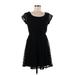 Xhilaration Casual Dress - A-Line Scoop Neck Short sleeves: Black Print Dresses - Women's Size Medium