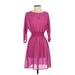 Legend Casual Dress - A-Line Crew Neck 3/4 sleeves: Purple Solid Dresses - Women's Size X-Small