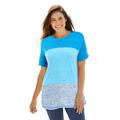 Plus Size Women's Marled Cuffed-Sleeve Tee by Woman Within in Dark Vibrant Blue Colorblock (Size 2X) Shirt