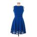 Calvin Klein Casual Dress - A-Line Crew Neck Sleeveless: Blue Print Dresses - Women's Size 4