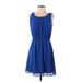 Elle Casual Dress - Mini Scoop Neck Sleeveless: Blue Solid Dresses - Women's Size 4