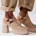 Free People Shoes | Free People Hybrid Harness Boots Chunky Heel Shoes Leather Suede Size 39 Us 9 | Color: Cream/Tan | Size: 9