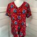 Disney Tops | Disney Stitch Christmas V-Neck Scrub Top Women's Size M | Color: Blue/Red | Size: M