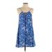 Mimi Chica Casual Dress - Mini Scoop Neck Sleeveless: Blue Print Dresses - Women's Size Small