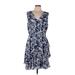 Tahari Casual Dress - A-Line V Neck Sleeveless: Blue Dresses - Women's Size 10