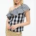 J. Crew Tops | J Crew One-Shoulder Gingham Top In Cotton Poplin Navy & White Ruffle Sz 0 | Color: Blue/White | Size: 0
