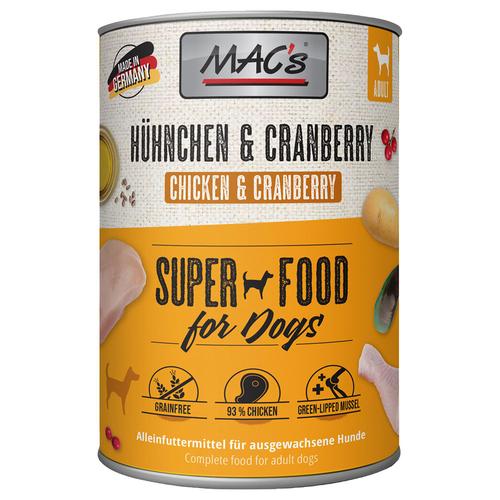 12x 400g Adult Superfood Hühnchen & Cranberry MAC's Hundefutter nass