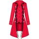 Vintage Women Steampunk Cosplay Costumes Lace Trim Single Breast Jacket Coat Gothic Clothing-red-S