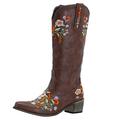 Cowboy Boots Ladies Pointed Toe Embroidery Knee High Boots Retro Stylish Western Cowgirl Cowboy Boots Combat Boots Brown Black Riding Boots Women Leather Boots Ladies Fancy Dress Boots Long Booties UK