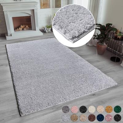 Hochflor-Teppich MY HOME "Shaggy 30" Gr. 5, grau (hellgrau), B:200cm H:30mm L:200cm, Kunstfaser, Teppiche, Teppich, Uni Farben, besonders weich und kuschelig Image