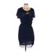 Max Studio Specialty Products Casual Dress - Mini Tie Neck Short sleeves: Blue Print Dresses - Women's Size Medium