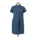 Maison Jules Casual Dress - Mini High Neck Short sleeves: Blue Solid Dresses - Women's Size Large