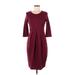 Pink Blush Casual Dress - Sheath Scoop Neck 3/4 sleeves: Burgundy Solid Dresses - Women's Size Medium