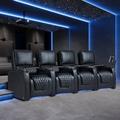 Wildon Home® Zero Gravity Home Theater Seating Top Grain Leather Recliner Sofa Power Headrest Footrest Blue Genuine Leather in Black | Wayfair