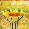 August Grove® Bullough 18" Hand Painted & Embossed Sunflower Shaped Bird Bath Glass in Brown/Green/Yellow | 2.36 H x 18 W x 18 D in | Wayfair