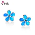 CiNily – boucles d'oreilles en opale de feu blanc et bleu en argent plaqué fleur jardin