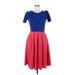 Lularoe Casual Dress - A-Line Crew Neck Short Sleeve: Red Color Block Dresses - Women's Size Medium
