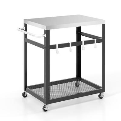Costway 2-Tier Stainless Steel Grill Cart with 4 H...