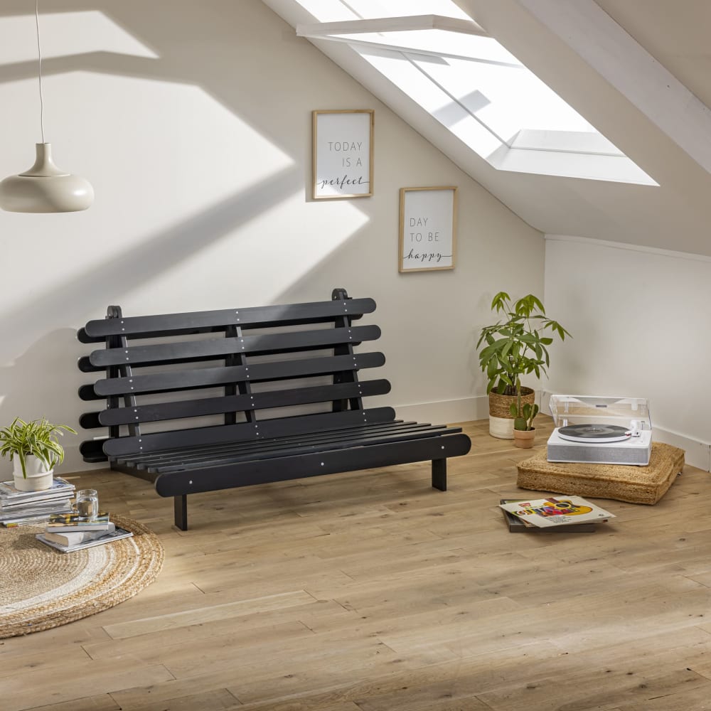 Structure futon en bois massif foncé 140x200 cm