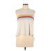 Thread and Supply Sleeveless T-Shirt: Ivory Color Block Tops - Women's Size Large