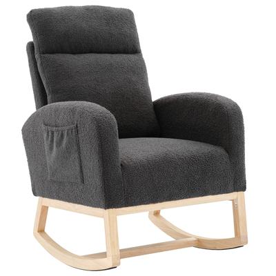 Modern Accent Rocking Chair With Solid Wood Legs,Upholstered Nursery Glider Rocker,And Side Pocket,High Backrest