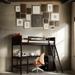 Twin size Loft Bed with Shelves and Desk Wooden Loft Bed with Desk, Gray
