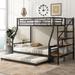 Stylish Twin over Full Size Metal Versatile Bunk Bed with Trundle and Storage Staircase, Strong & Sturdy Construction, Silver