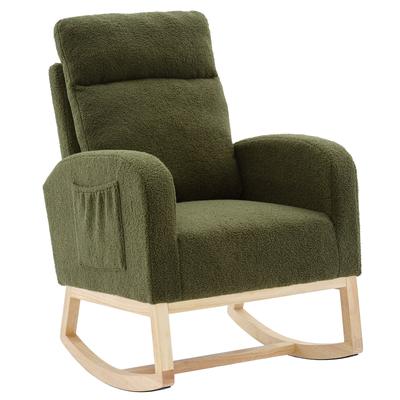 Modern Accent Rocking Chair With Solid Wood Legs,Upholstered Nursery Glider Rocker,And Side Pocket,High Backrest