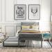 Wooden Bed with Square Headboard, Twin Size Sapace-saving Platform Bed with Trundle, Multiple Beds with Support Legs, Grey