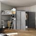 Space-saving Bed with Shelves, Full Size Loft Bed with Desk, Wooden Bed with Guardrails, Kid's Bed with Wardrobe, Grey