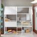 Playhouse Twin Size Low Loft Bed with Two Side Windows, Wooden Bed with Ladder, House-shaped Bed with Guardrails, White