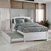 Elegant Design Twin Size Bed with Twin Trundle, Platform Bed with Headboard, Wooden Bed Frame with Sopport Legs, White