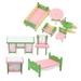 2 Sets Wooden House Furniture Bedroom Bed Table Chair Miniature Accessories for Toys Playhouse Furniture Birthday Gifts