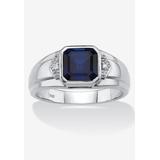 Men's Big & Tall 1.27 Cttw Platinum-Plated Silver Created Blue Sapphire Diamond Accent Ring by PalmBeach Jewelry in Blue (Size 13)