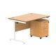 Single Upright Rectangular Desk + 2 Drawer Mobile Under Desk Pedestal 1200 X 800 Norwegian Beech/White